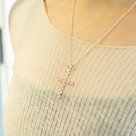 Indian Devotional Pendants - Silver Plated (45cm Chain)- Rose Quartz Crucifix