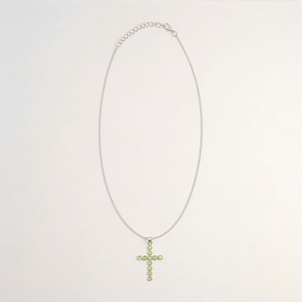 Indian Devotional Pendants - Silver Plated (45cm Chain)- Peridot Crucifix