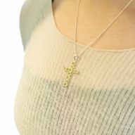 Indian Devotional Pendants - Silver Plated (45cm Chain)- Peridot Crucifix