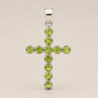 Indian Devotional Pendants - Silver Plated (45cm Chain)- Peridot Crucifix
