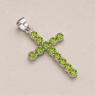 Indian Devotional Pendants - Silver Plated (45cm Chain)- Peridot Crucifix