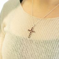 Indian Devotional Pendants - Silver Plated (45cm Chain)- Garnet Crucifix