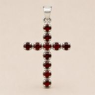 Indian Devotional Pendants - Silver Plated (45cm Chain)- Garnet Crucifix