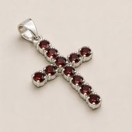 Indian Devotional Pendants - Silver Plated (45cm Chain)- Garnet Crucifix