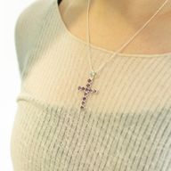 Indian Devotional Pendants - Silver Plated (45cm Chain)- Amethyst Crucifix