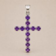 Indian Devotional Pendants - Silver Plated (45cm Chain)- Amethyst Crucifix