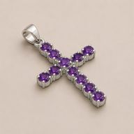 Indian Devotional Pendants - Silver Plated (45cm Chain)- Amethyst Crucifix