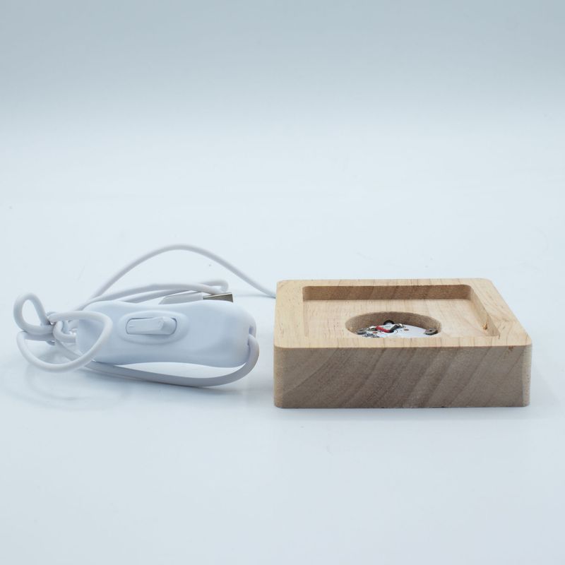 8cm Square Wooden USB LED Stand - Multi Colour