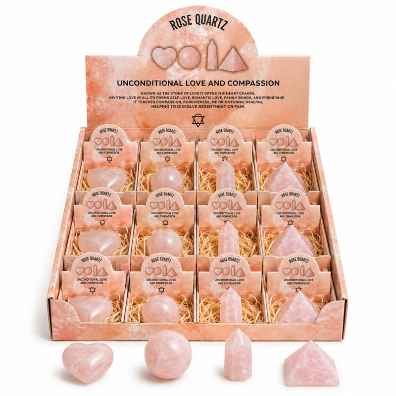 Rose Quartz Gemstone Retail Display Pack - Assorted Shapes