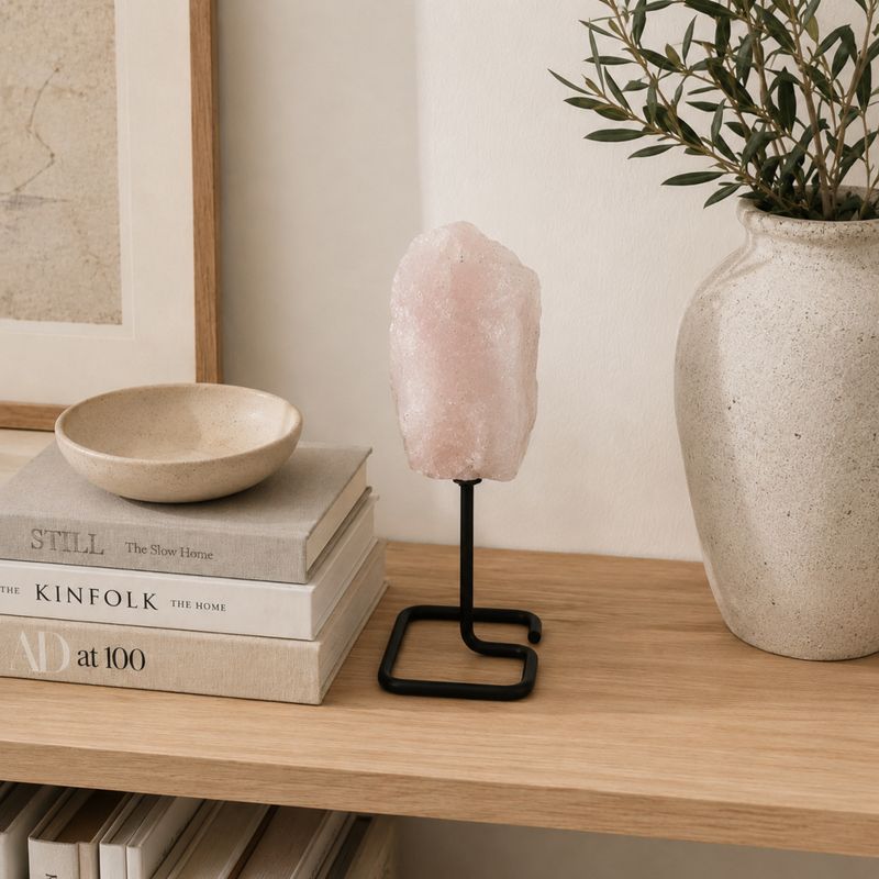 Mineral Specimens on Metal Stand - Rose Quartz