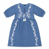 (M-L) Nomad Sari On the Med Collection - Dress - Dusky Blue with Embroidery & Tassle