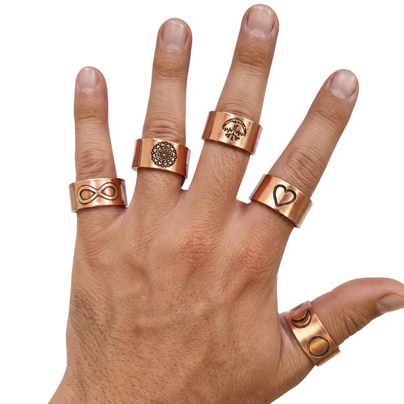 Copper Rings with Symbols - Assorted Designs & Sizes