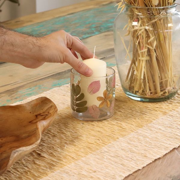 Natural Floral Glass Candle Holder