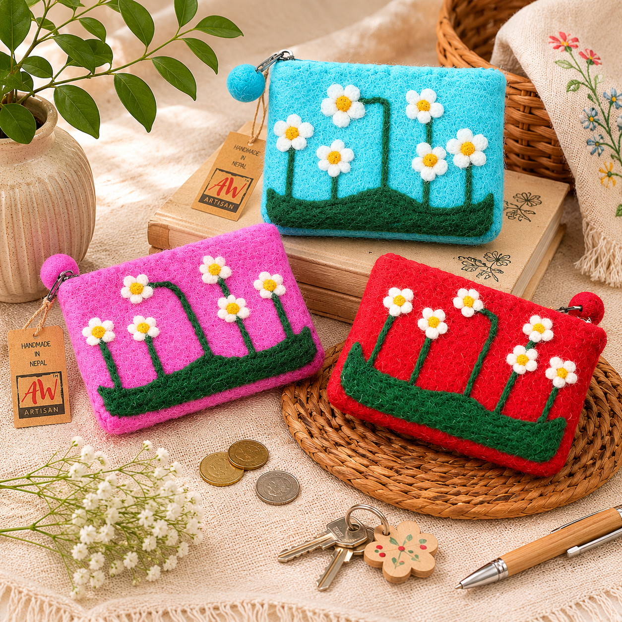 Natural Felt Zipper Pouches
