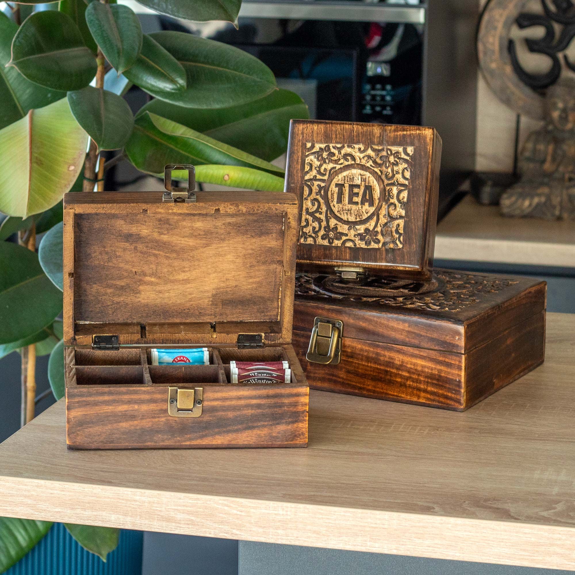 Carved Mango Wood Tea Boxes