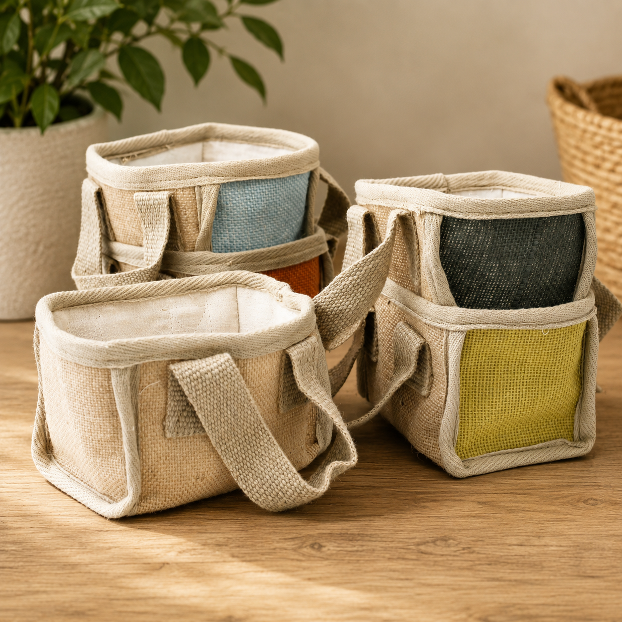 Stacking Natural Jute Shopping Baskets