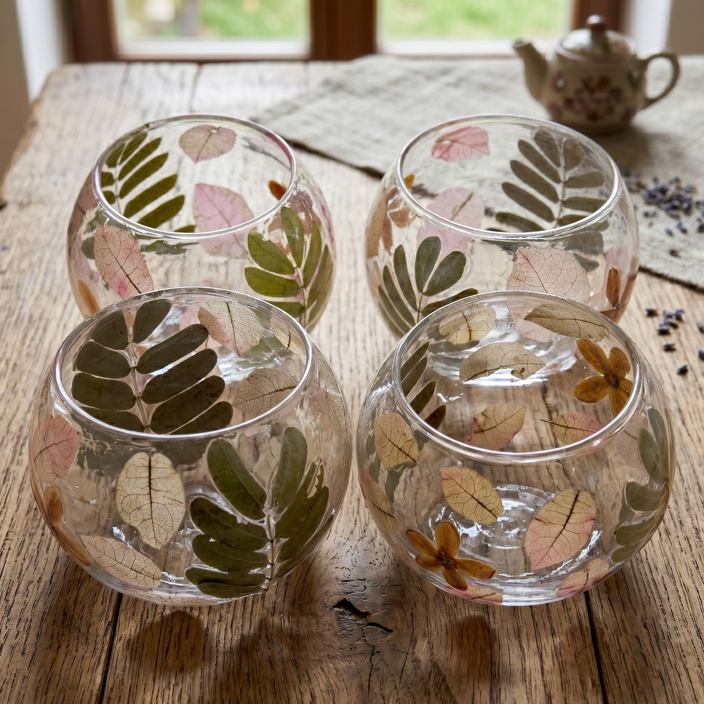 Natural Floral Glass Candle Holder