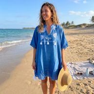 Nomad Sari On the Med Collection - Kaftan - Blue with Cream Embroidry and Tasslels
