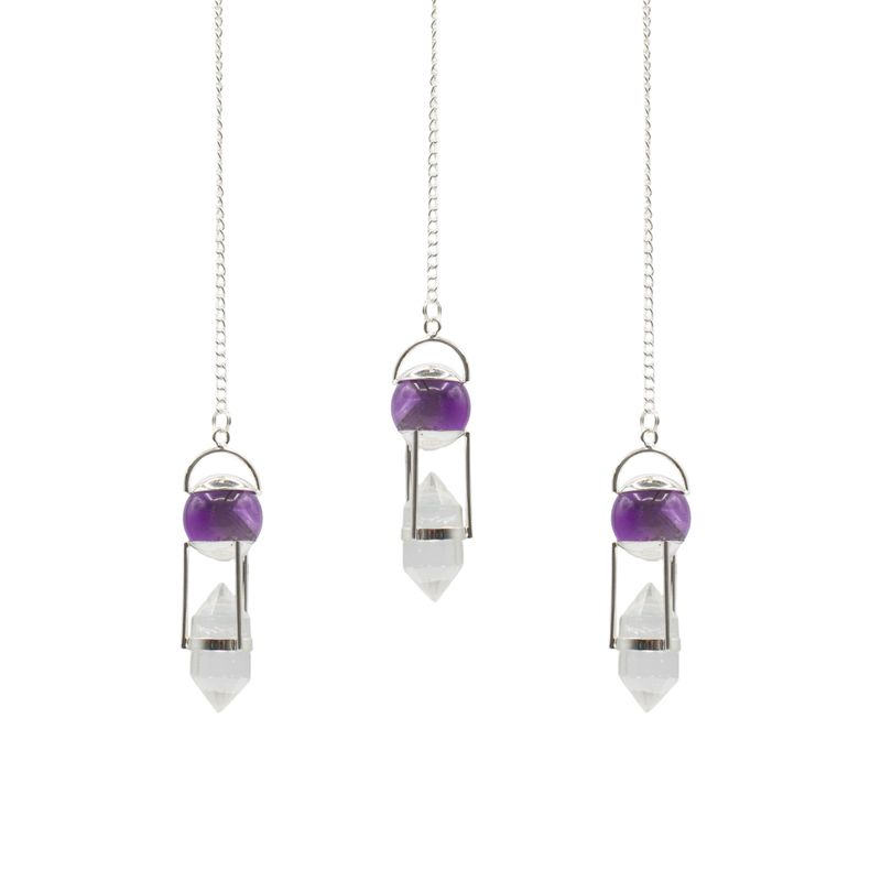 Seeker of Truth - Double Power Pendulum - Amethyst Globe - Clear Quartz Double Terminated