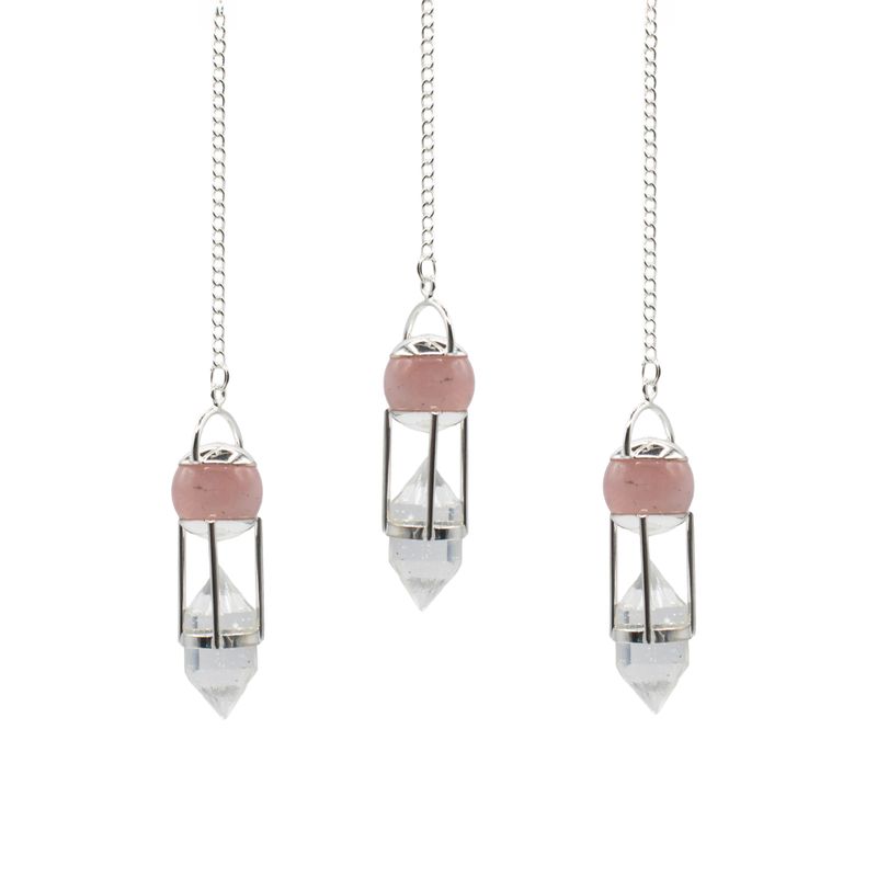 The Heart Whisperer- Double Power Pendulum - Rose Quartz Globe - Clear Quartz Double Terminated