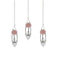 The Heart Whisperer- Double Power Pendulum - Rose Quartz Globe - Clear Quartz Double Terminated