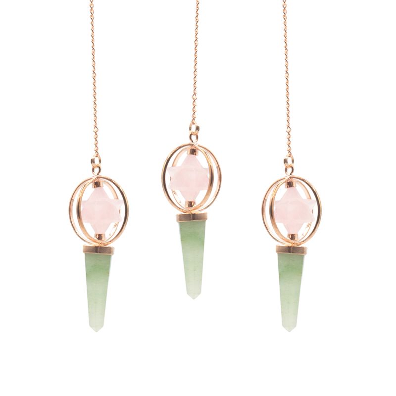 Heart Compass- Two Piece Spinning Merkaba Star in Copper Pendulum - Rose Quartz & Green Aventurine