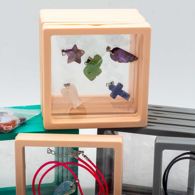 120x Gemstone Pendants with Pendant Cords and Frame Displays