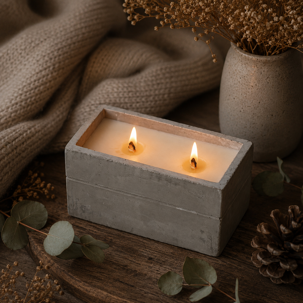 Concrete Wooden Wick Candles
