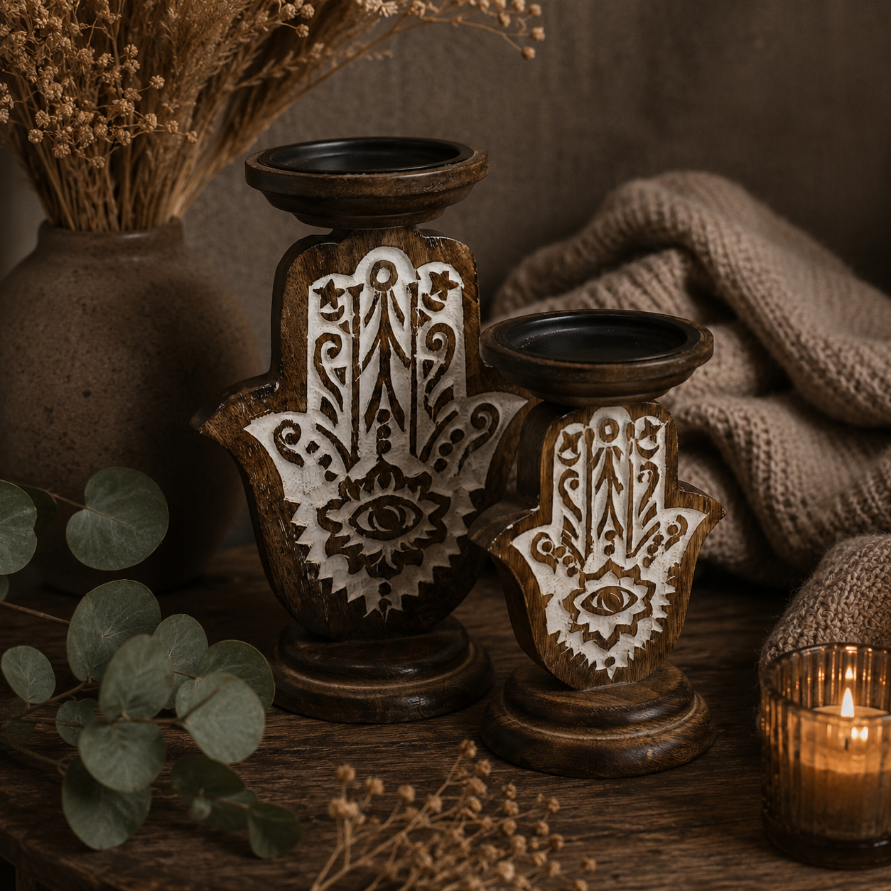 Mango Wood Candle Holders