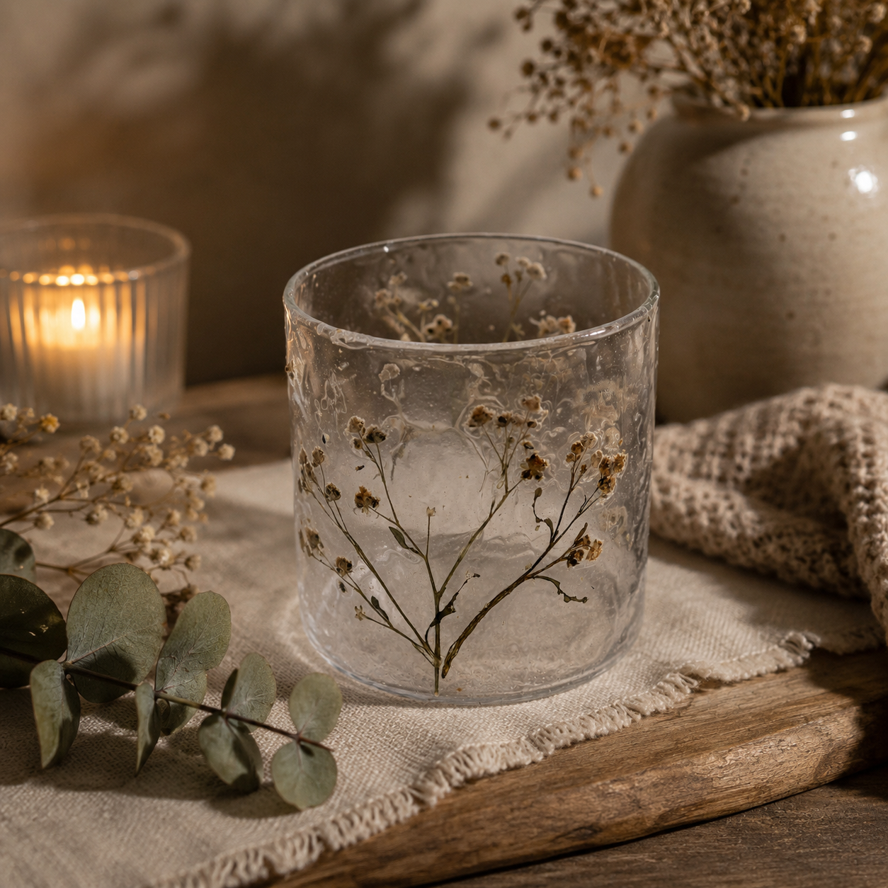 Natural Floral Glass Candle Holder
