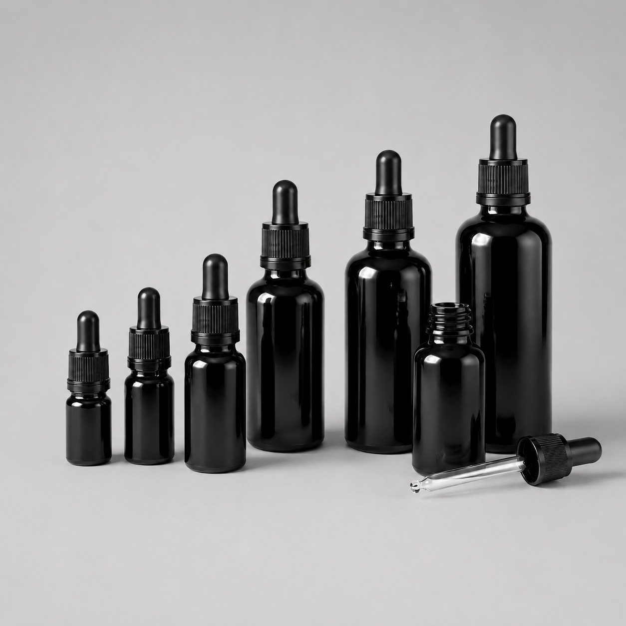 Black Glass Dropper Bottles