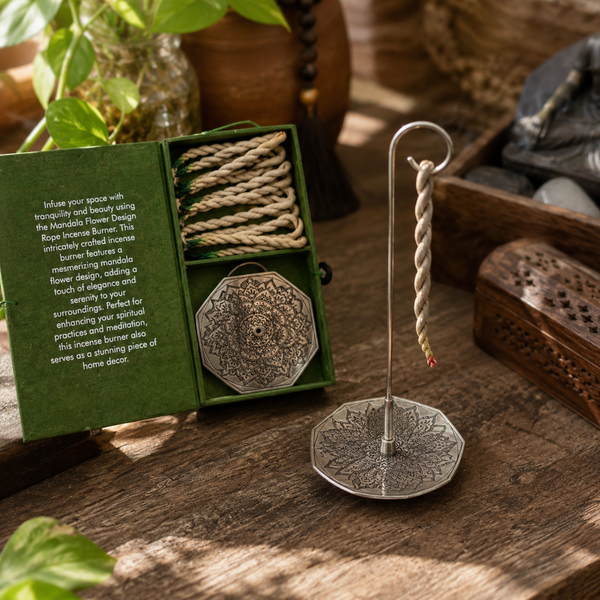 Rope Incense and Silver Plated Holder Set