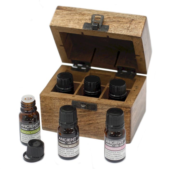 Set of 6 Lavender Essential Oils in Wooden Box