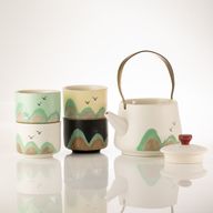 Thousand Miles - Tea Set - Four Cups - Cerimonial Cloth & Bamboo Grip