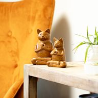 Wooden Carved Incense Burners - Lrg Yoga Cat