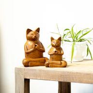 Wooden Carved Incense Burners - Lrg Yoga Cat
