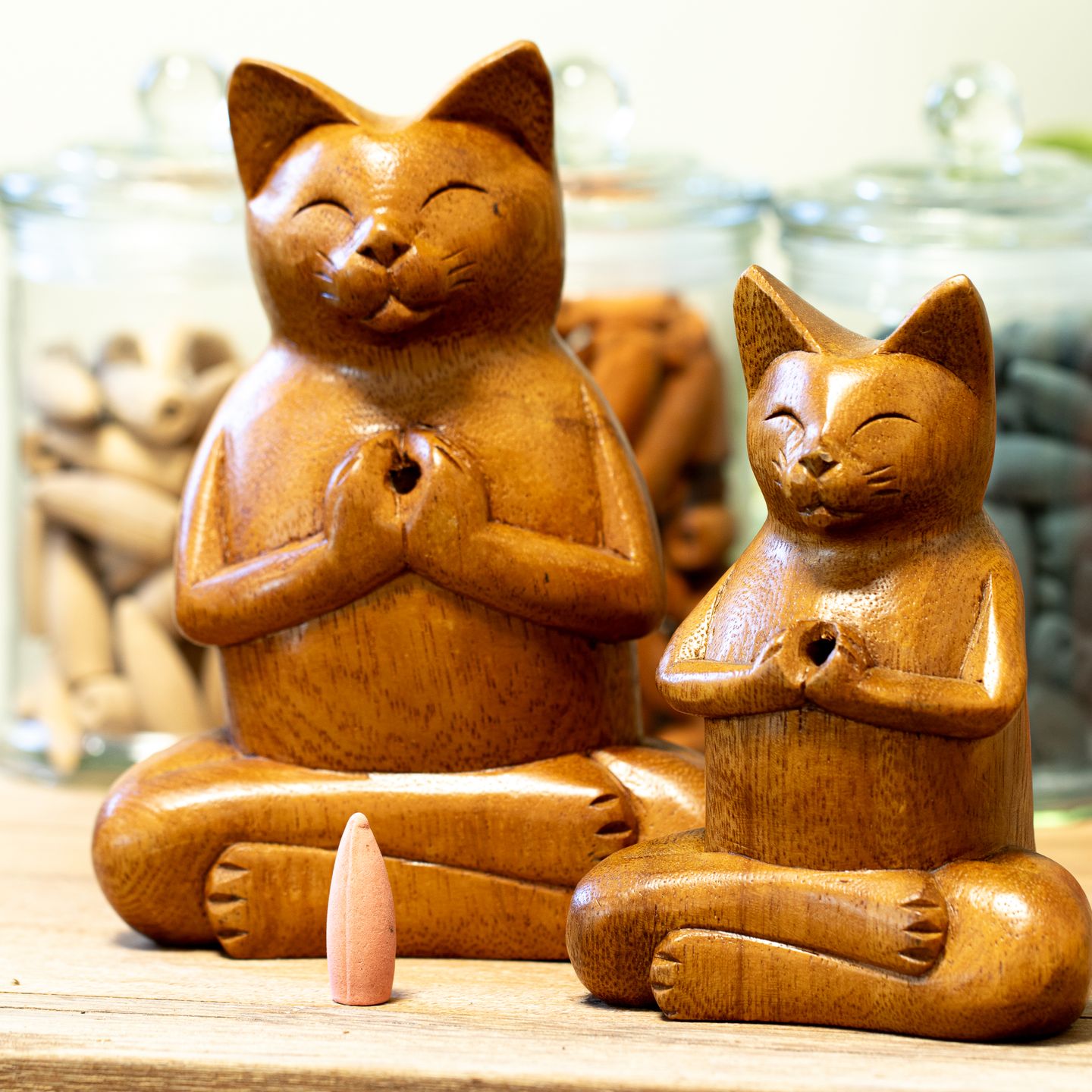 Wooden Yoga Cat & Incense Burner