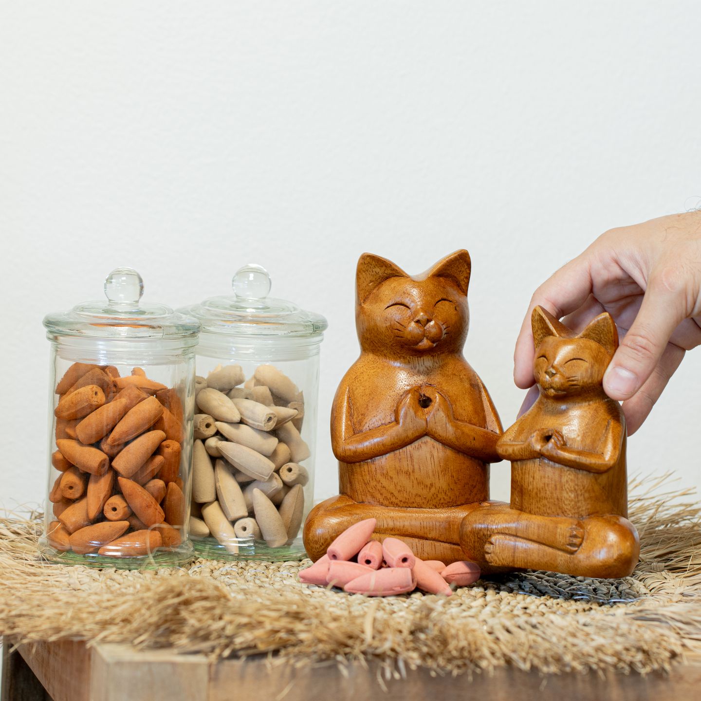 Wooden Yoga Cat & Incense Burner
