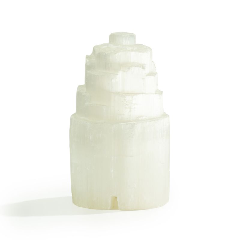 Natural Selenite Tower Lamp - 15 cm