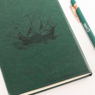 Intention Note Book - LCD Wipe Screen - Green Leather Effect - Brass Leaf - 80 Leafs