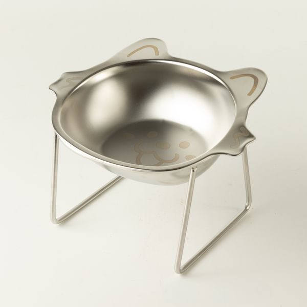 PAW Food Bowls - Single Cat Bowl in Stand - Stainless Steel