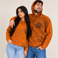 Small Stone Washed Hoody Shirt Kangaroo Pocket - Burnt Orange