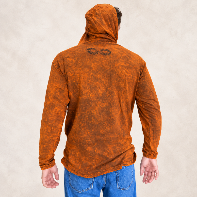 Small Stone Washed Hoody Shirt Kangaroo Pocket - Burnt Orange