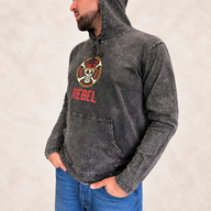 Small Stone Washed Hoody Shirt Kangaroo Pocket - Grey REBEL