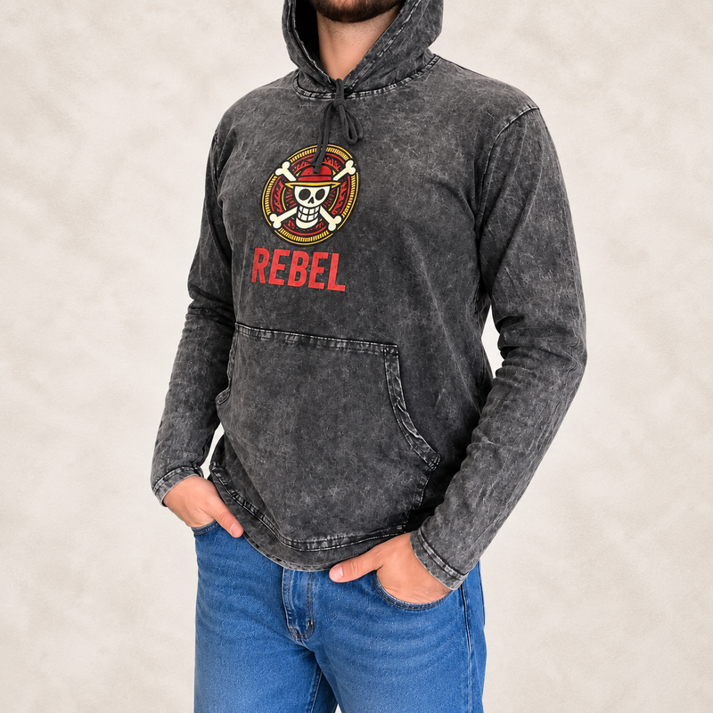 Small Stone Washed Hoody Shirt Kangaroo Pocket - Grey REBEL