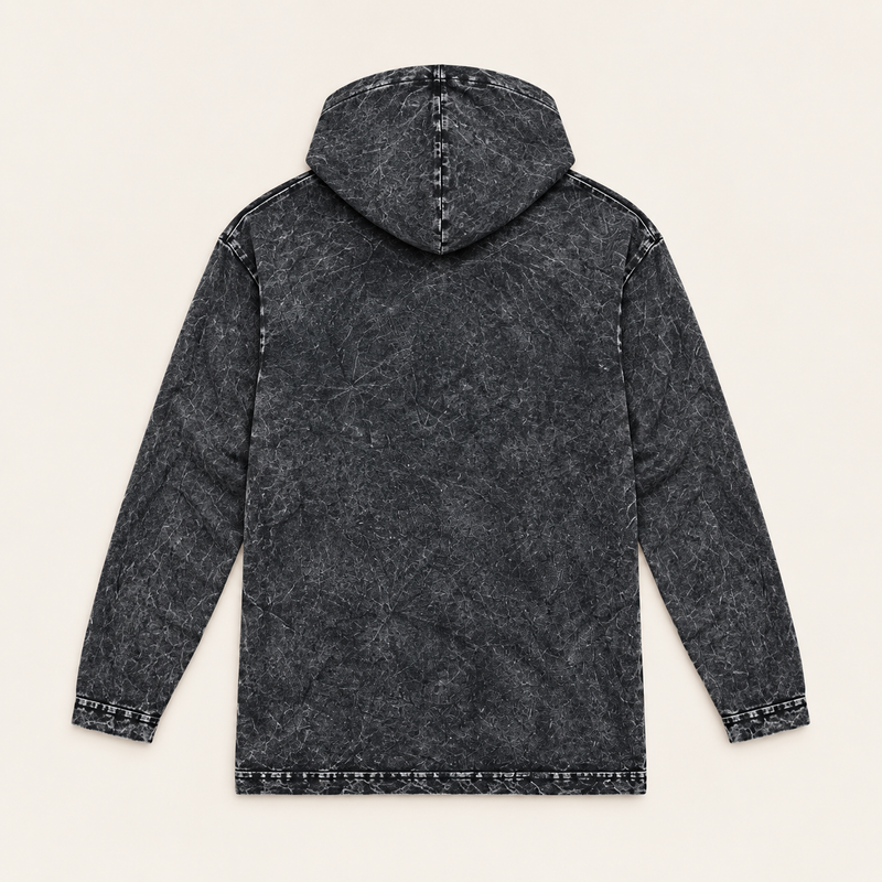 Small Stone Washed Hoody Shirt Kangaroo Pocket - Grey REBEL
