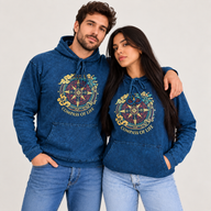 Small Stone Washed Hoody Shirt Kangaroo Pocket - Blue Compass of Life