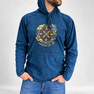 Small Stone Washed Hoody Shirt Kangaroo Pocket - Blue Compass of Life