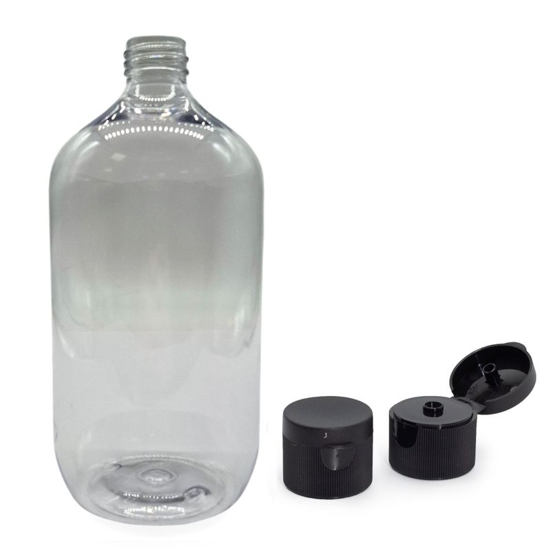 1000ml Clear Plastic Boston Bottle with Flip Top Cap 28mm