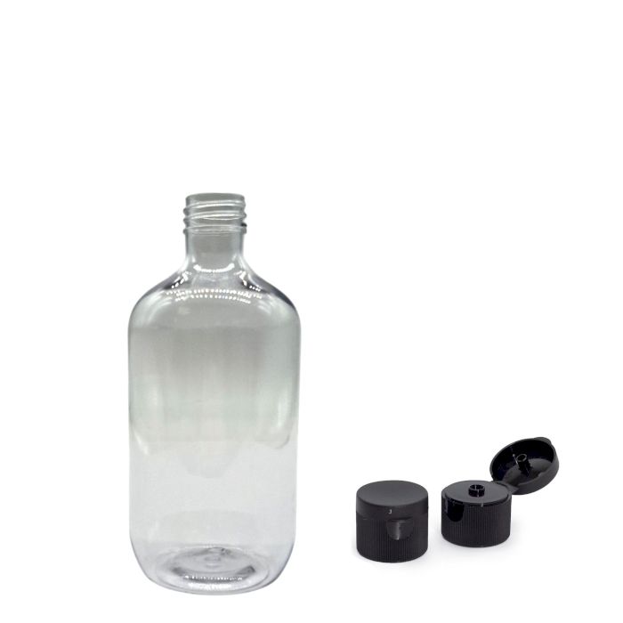 250ml Clear Plastic Boston Bottlewith Flip Top Cap 28mm